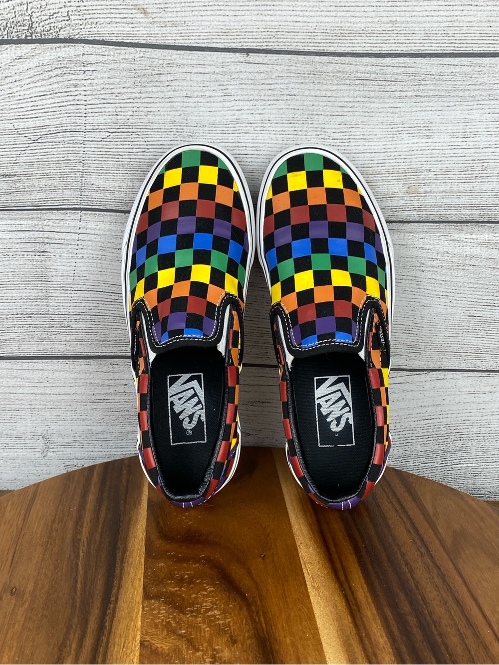 Vans Classic Slip On Rainbow Checkerboard Sneakers Women’s Shoe Size 6 - Picture 8 of 10